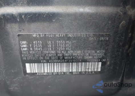 2015 Subaru Legacy 2.5I Premium from USA, damaged, VIN 4S3BNAD64F3018314